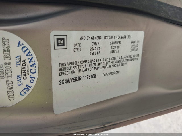 Продажа на аукционе авто 2001 Buick Century Limited, vin: 2G4WY55J611123188, номер лота: 45351610