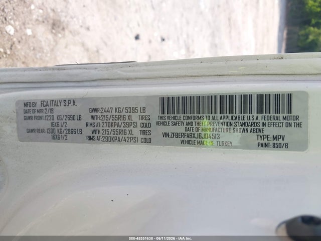 Продажа на аукционе авто 2018 Ram Promaster City Tradesman, vin: ZFBERFABXJ6J04513, номер лота: 45351638