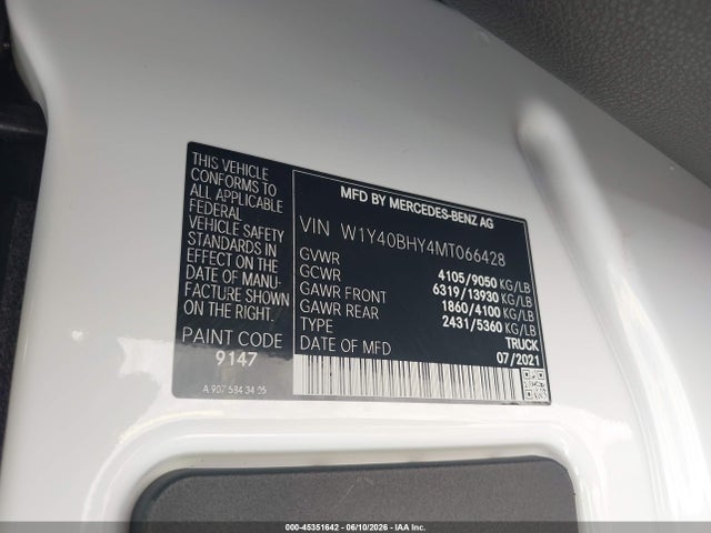 Aukcja sprzedaży 2021 Mercedes-benz Sprinter 2500 Standard Roof I4, vin: W1Y40BHY4MT066428, numer aukcji: 45351642