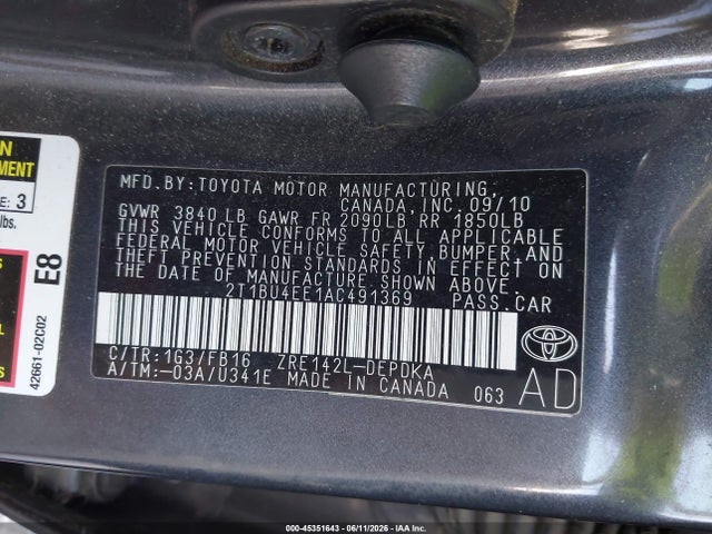 Aukcja sprzedaży 2010 Toyota Corolla Le, vin: 2T1BU4EE1AC491369, numer aukcji: 45351643