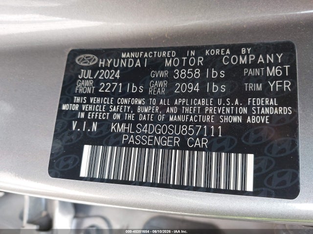 45351654 :رقم المزاد ، KMHLS4DG0SU857111 vin ، 2025 Hyundai Elantra Sel Convenience مزاد بيع
