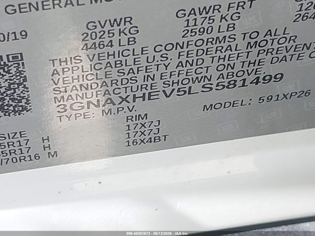 3GNAXHEV5LS581499 Chevrolet Equinox Fwd Ls