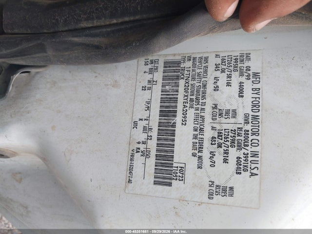 Aukcja sprzedaży 2000 Ford F-250 Lariat/xl/xlt, vin: 1FTNX20FXYEA20952, numer aukcji: 45351681