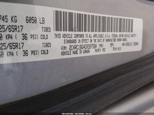 45351683 :رقم المزاد ، 2C4RC1BG4ER397580 vin ، 2014 Chrysler Town & Country Touring مزاد بيع