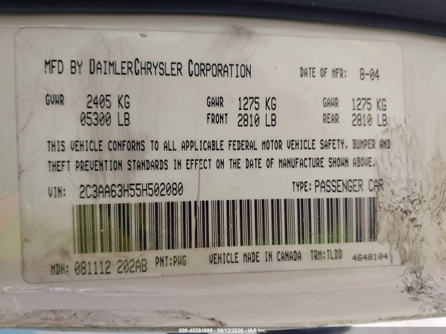 45351699 :رقم المزاد ، 2C3AA63H55H502080 vin ، 2005 Chrysler 300c مزاد بيع