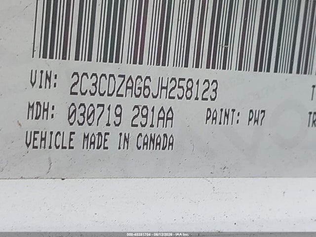 2C3CDZAG6JH258123 Dodge Challenger Sxt Plus