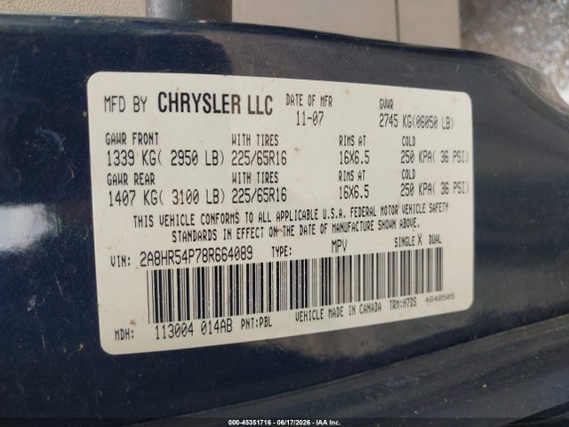 Продаж на аукціоні авто 2008 Chrysler Town & Country Touring, vin: 2A8HR54P78R664089, номер лоту: 45351716