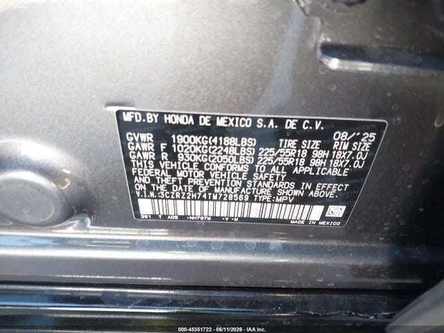3CZRZ2H74TM728569 Honda Hr-v Awd Ex-l