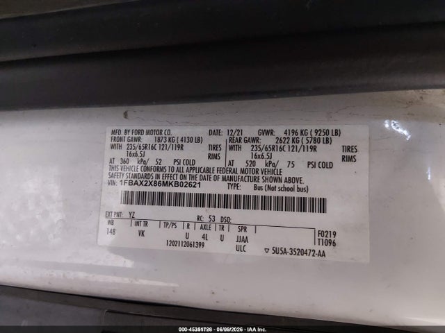 Ford Transit-350 Passenger Van Xl 2021 1FBAX2X86MKB02621 Image 9