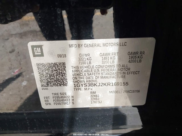 Продажа на аукционе авто 2019 Cadillac Escalade Luxury, vin: 1GYS3BKJ2KR169155, номер лота: 45351740