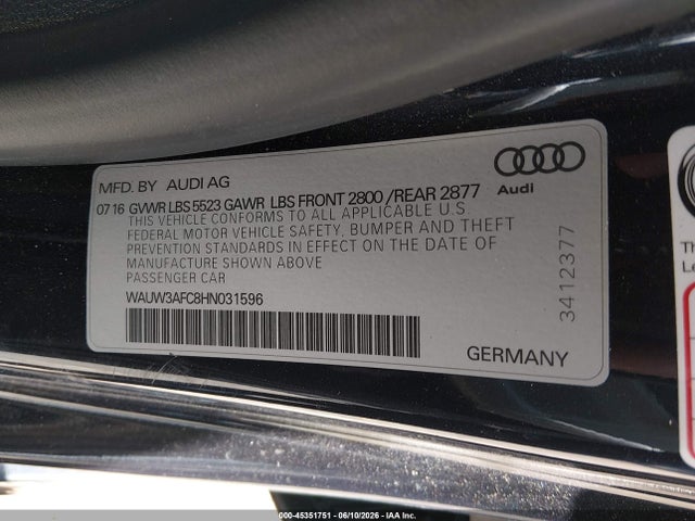 2017 Audi A7 Competition Prestige მანქანა იყიდება აუქციონზე, vin: WAUW3AFC8HN031596, აუქციონის ნომერი: 45351751