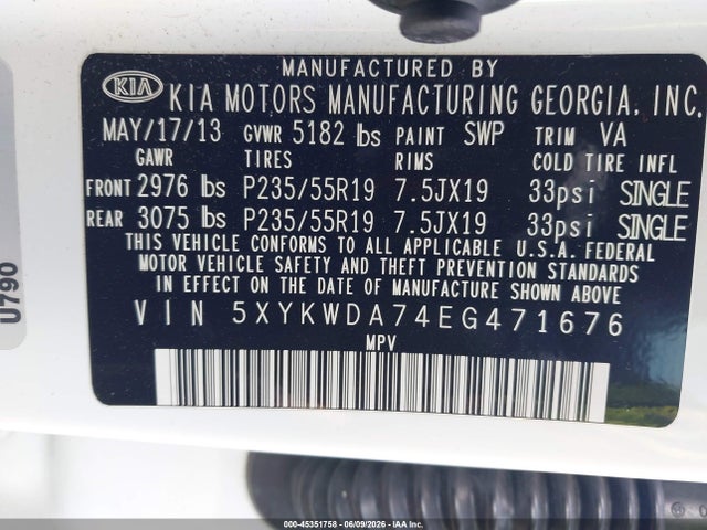 Aukcja sprzedaży 2014 Kia Sorento Limited V6, vin: 5XYKWDA74EG471676, numer aukcji: 45351758