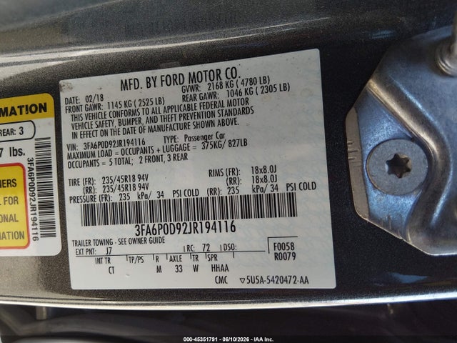 3FA6P0D92JR194116 Ford Fusion Titanium