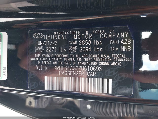 2023 Hyundai Elantra Sel მანქანა იყიდება აუქციონზე, vin: KMHLS4AG3PU610693, აუქციონის ნომერი: 45351795