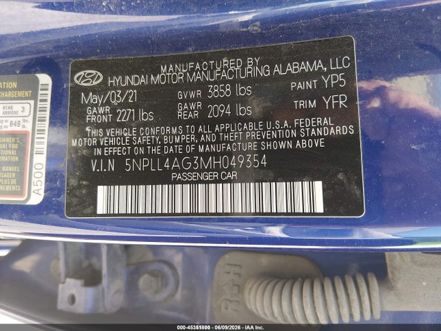 5NPLL4AG3MH049354 Hyundai ELANTRA SE