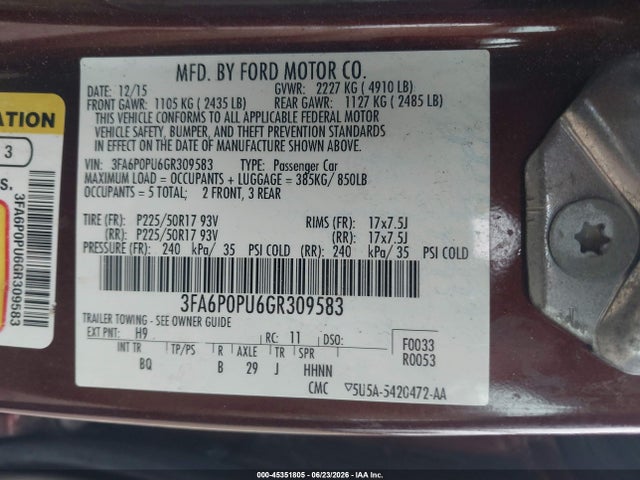 Ford Fusion Energi Se Luxury 2016 3FA6P0PU6GR309583 Image 9