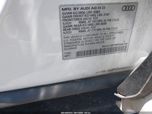 Продаж на аукціоні авто 2023 Audi Q7 Premium Plus 45 Tfsi Quattro Tiptronic, vin: WA1LCBF78PD020126, номер лоту: 45351814
