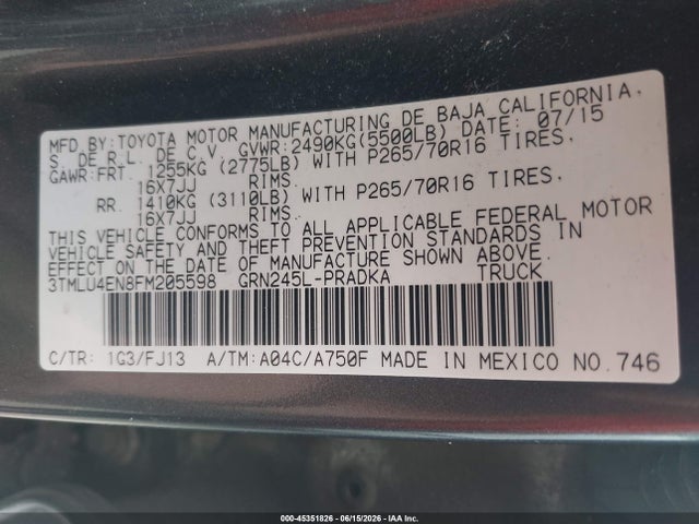 Toyota Tacoma Base V6 2015 3TMLU4EN8FM205598 Image 9