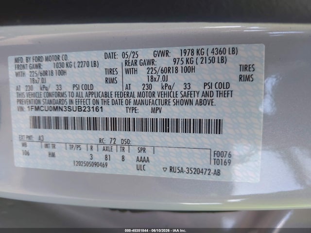 Aukcja sprzedaży 2025 Ford Escape St-line, vin: 1FMCU0MN3SUB23161, numer aukcji: 45351844