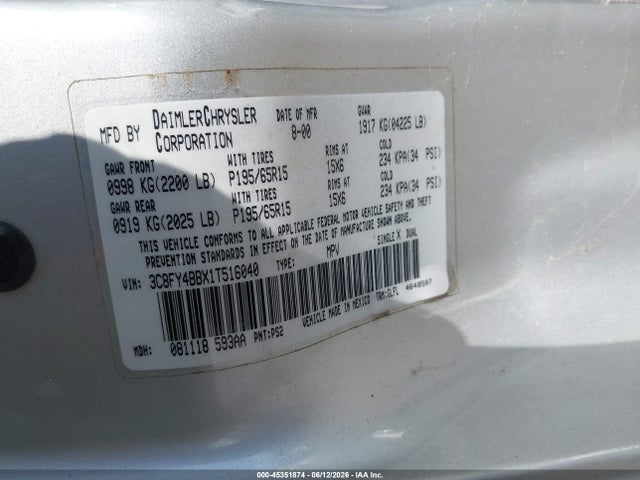 Aukcja sprzedaży 2001 Chrysler Pt Cruiser, vin: 3C8FY4BBX1T516040, numer aukcji: 45351874