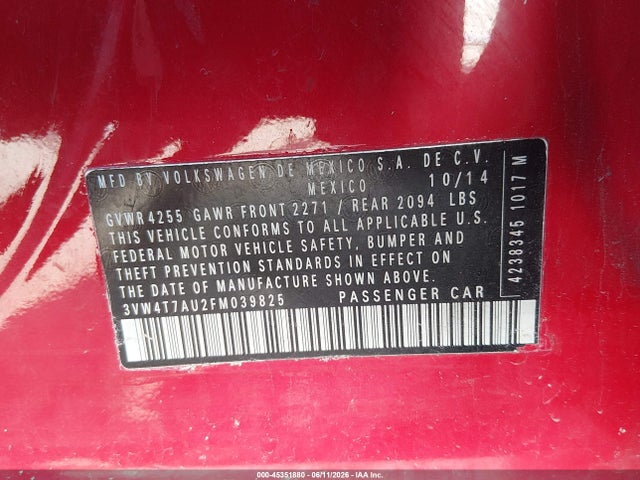 Продаж на аукціоні авто 2015 Volkswagen Golf Gti 2.0t S 4-door, vin: 3VW4T7AU2FM039825, номер лоту: 45351880