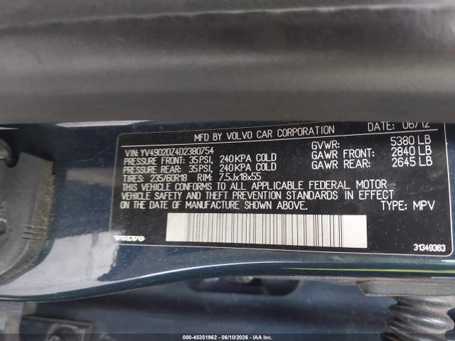 Aukcja sprzedaży 2013 Volvo Xc60 T6, vin: YV4902DZ4D2380754, numer aukcji: 45351962