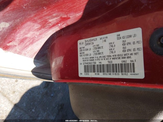 45352061 :رقم المزاد ، 3D7MX48C06G217268 vin ، 2006 Dodge Ram 3500 Slt/sport مزاد بيع