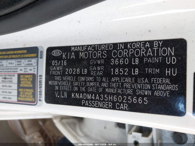 Aukcja sprzedaży 2017 Kia Rio Lx, vin: KNADM4A35H6025665, numer aukcji: 45352068