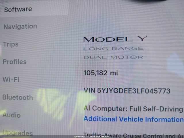 45352073 :رقم المزاد ، 5YJYGDEE3LF045773 vin ، 2020 Tesla Model Y Long Range Dual Motor All-wheel Drive مزاد بيع
