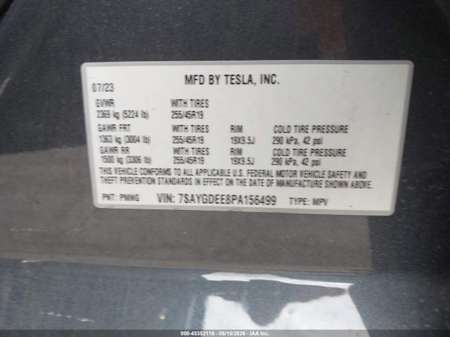 Продажа на аукционе авто 2023 Tesla Model Y Awd/long Range Dual Motor All-wheel Drive, vin: 7SAYGDEE8PA156499, номер лота: 45352116