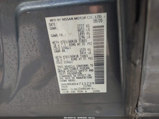 Продаж на аукціоні авто 2020 Nissan Frontier Sv 4x2, vin: 1N6ED0EA0LN711259, номер лоту: 45352132