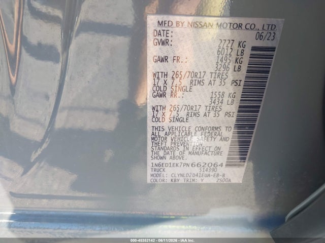 Продажа на аукционе авто 2023 Nissan Frontier Pro-4x 4x4, vin: 1N6ED1EK7PN662064, номер лота: 45352142