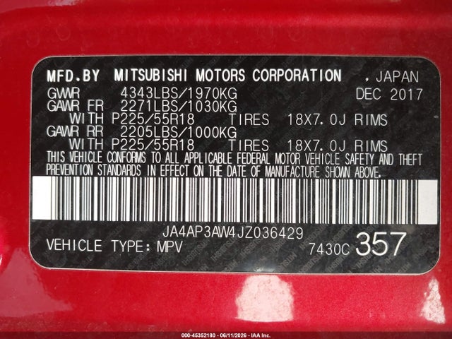 JA4AP3AW4JZ036429 Mitsubishi Outlander Sport 2.4 Se