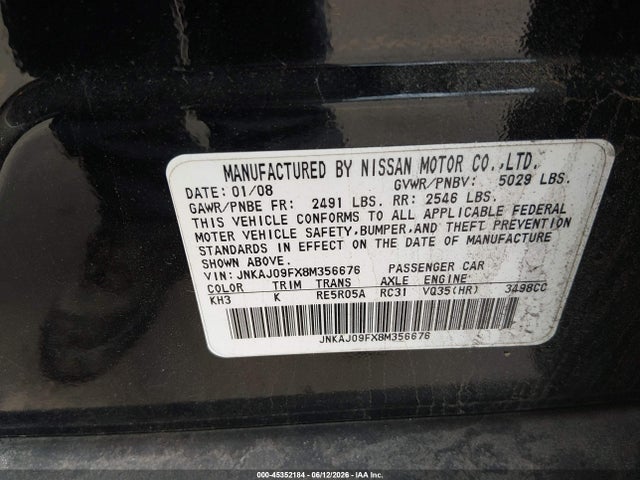 Aukcja sprzedaży 2008 Infiniti Ex35 Journey, vin: JNKAJ09FX8M356676, numer aukcji: 45352184