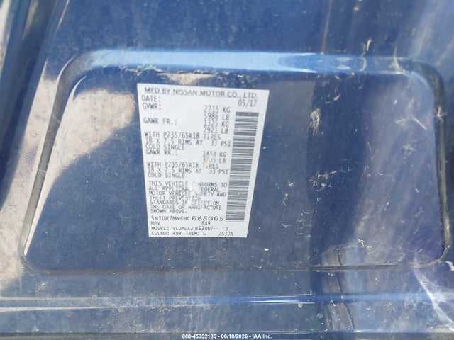 Aukcja sprzedaży 2017 Nissan Pathfinder Sv, vin: 5N1DR2MN4HC688065, numer aukcji: 45352185