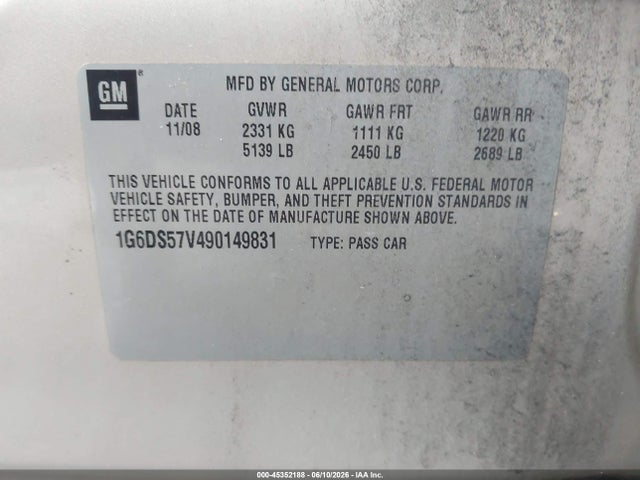 45352188 :رقم المزاد ، 1G6DS57V490149831 vin ، 2009 Cadillac Cts Awd W/1sb مزاد بيع