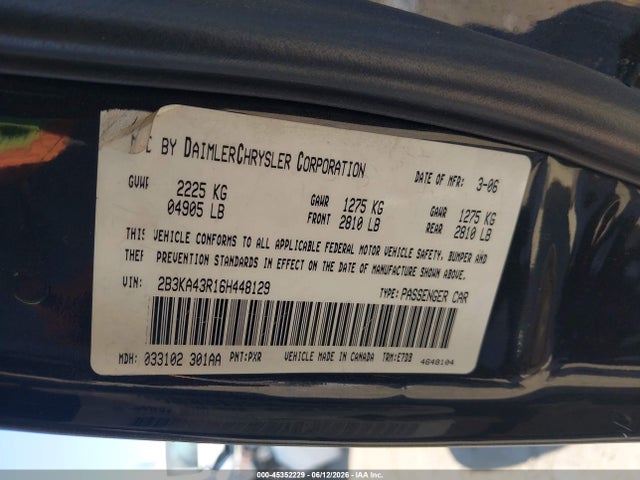 45352229 :رقم المزاد ، 2B3KA43R16H448129 vin ، 2006 Dodge Charger مزاد بيع