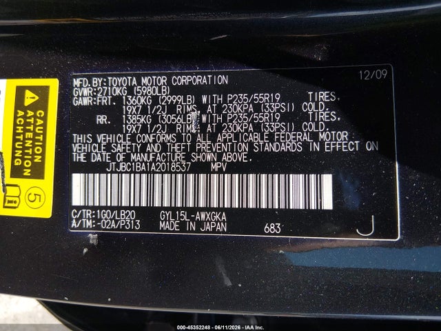 Продажа на аукционе авто 2010 Lexus Rx 450h, vin: JTJBC1BA1A2018537, номер лота: 45352248