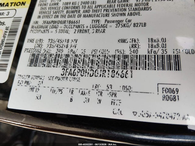 Ford FUSION SE 2018 3FA6P0HD0JR186661 Image 9