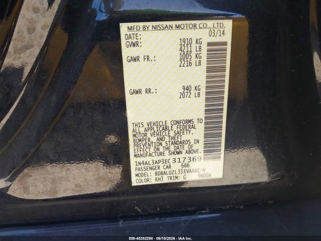 Aukcja sprzedaży 2014 Nissan Altima 2.5 Sv, vin: 1N4AL3AP3EC317369, numer aukcji: 45352290