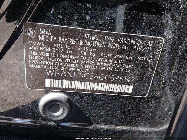 Продажа на аукционе авто 2012 Bmw 528i Xdrive, vin: WBAXH5C56CC595142, номер лота: 45352297