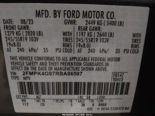 Продаж на аукціоні авто 2024 Ford Edge Se, vin: 2FMPK4G97RBA06597, номер лоту: 45352308
