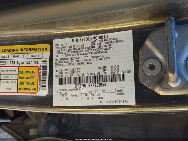 Ford Fusion Hybrid Se 2019 3FA6P0LU7KR253054 Image 9