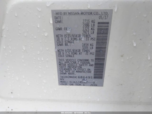 Nissan Pathfinder Sv 2017 5N1DR2MN8HC686495 Image 9