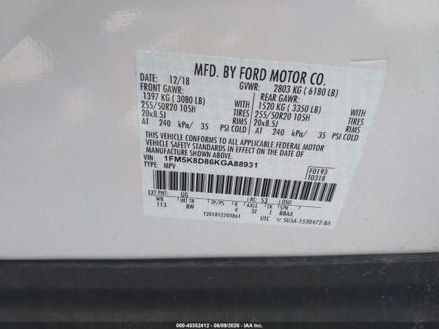 Aukcja sprzedaży 2019 Ford Explorer Xlt, vin: 1FM5K8D86KGA88931, numer aukcji: 45352412
