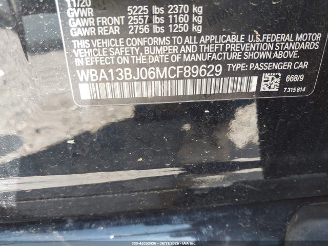 Aukcja sprzedaży 2021 Bmw 530i Xdrive, vin: WBA13BJ06MCF89629, numer aukcji: 45352426