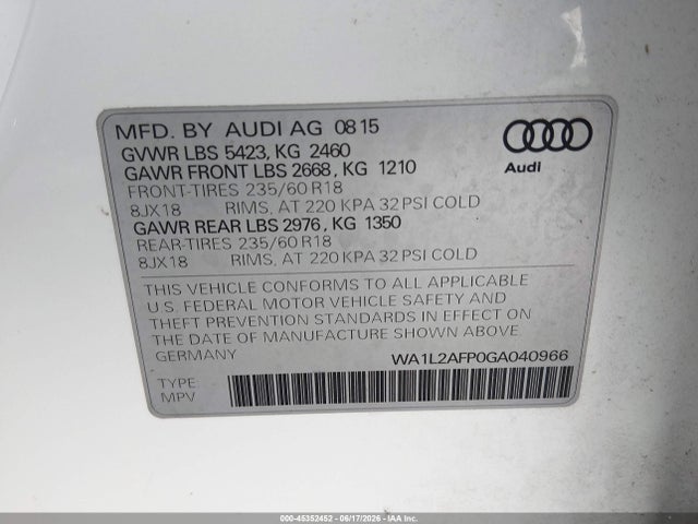 WA1L2AFP0GA040966 Audi Q5 2.0t Premium