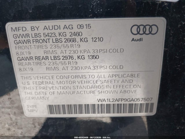 Aukcja sprzedaży 2016 Audi Q5 2.0t Premium, vin: WA1L2AFP9GA057507, numer aukcji: 45352459