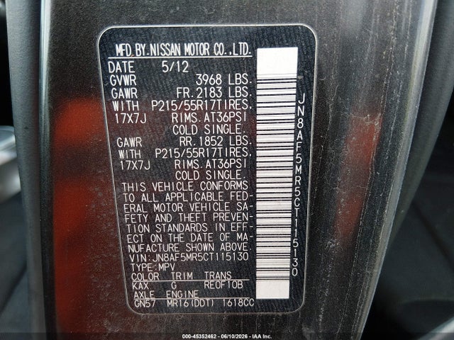 Продажа на аукционе авто 2012 Nissan Juke S, vin: JN8AF5MR5CT115130, номер лота: 45352462