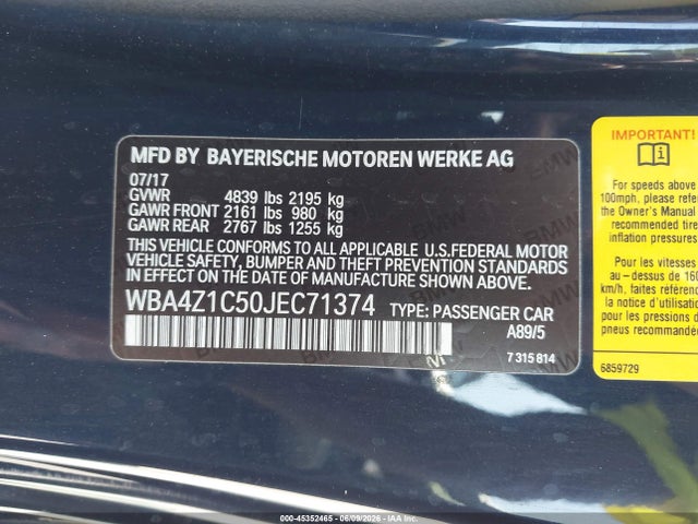 Aukcja sprzedaży 2018 Bmw 430i, vin: WBA4Z1C50JEC71374, numer aukcji: 45352465